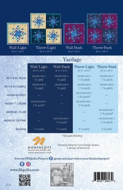 Farmer's Snowfall Quilt Pattern, Farmer's Daughters Quilts FDQ-SNOWFALL PTN6037, Yardage Friendly Table Topper Wall or Throw Quilt Pattern