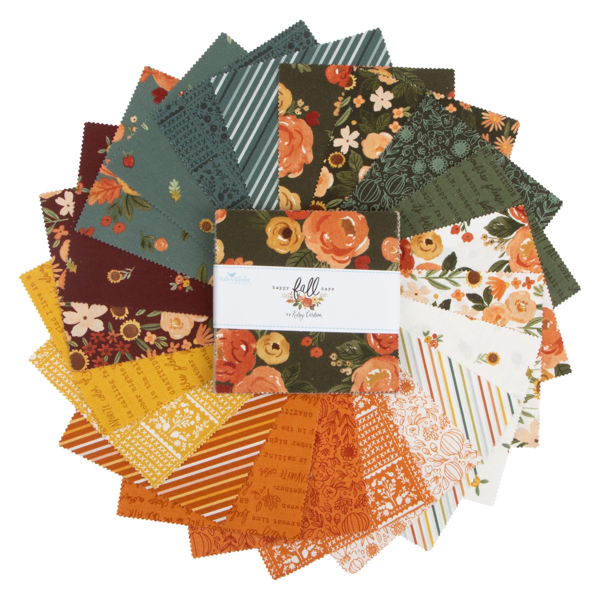 Happy Fall Days 5" Stacker, Riley Blake 5-16340-42, 5" Precut Autumn Fall Floral Fabric Squares Stacker, Kelsey Carlson