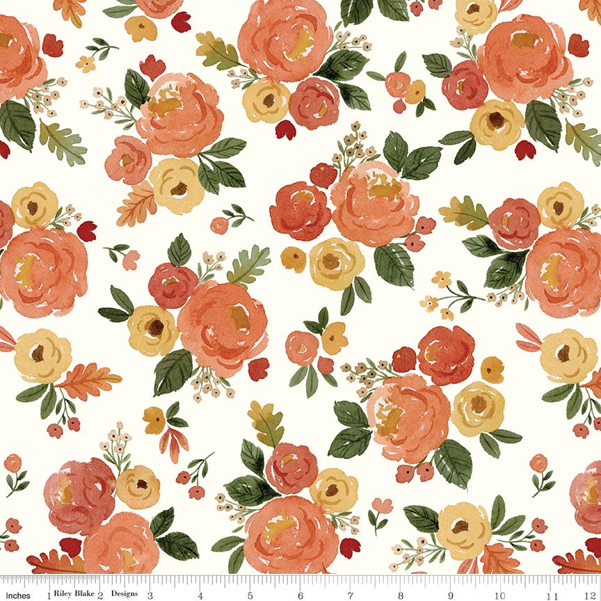 Happy Fall Days 5" Stacker, Riley Blake 5-16340-42, 5" Precut Autumn Fall Floral Fabric Squares Stacker, Kelsey Carlson