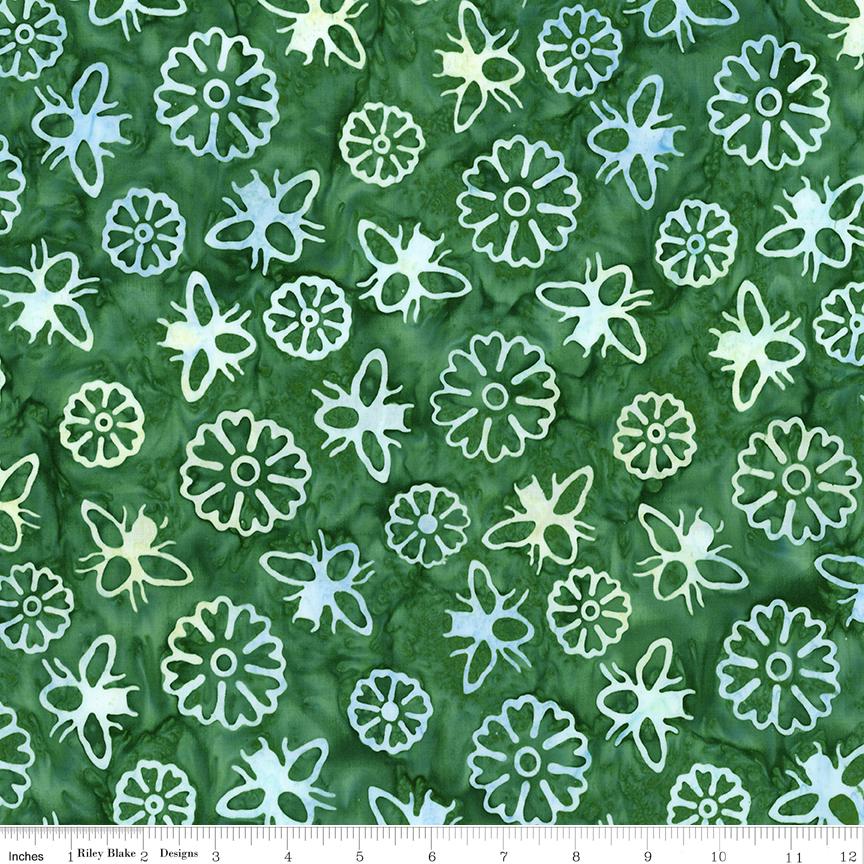 Expressions Batiks - Watercolor Daisies 10" Stacker, Riley Blake 10-23246-42, 10" Precut Blue Green Yellow Floral Batik Fabric Squares