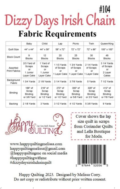 Dizzy Days Irish Chain Quilt Pattern, Busy Hands Quilts BUS104, Layer Cake Yardage Friendly Baby Throw Twin Queen King Bed Quilt Pattern