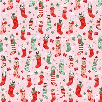 Santa Paws 18 Fat Quarter Bundle with Panel, Clothworks FQ0503, Christmas Xmas Animals Quilt Fabric