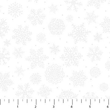 St Nicholas- Pigment White Snowflakes Fabric, Northcott 28220-10, Winter Christmas Xmas White on White Snowflakes Cotton Fabric, By the Yard