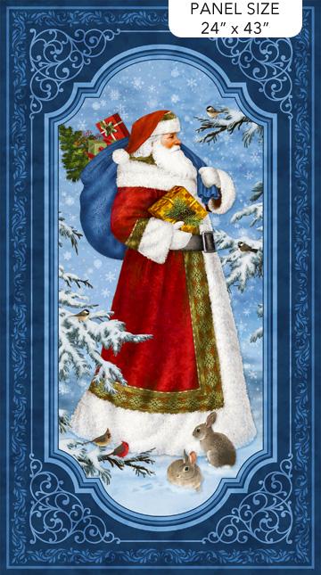 St Nicholas - Dark Blue Multi Santa 24" Fabric Panel, Northcott DP28210-48, Father Christmas Xmas Saint Nick Quilt Panel