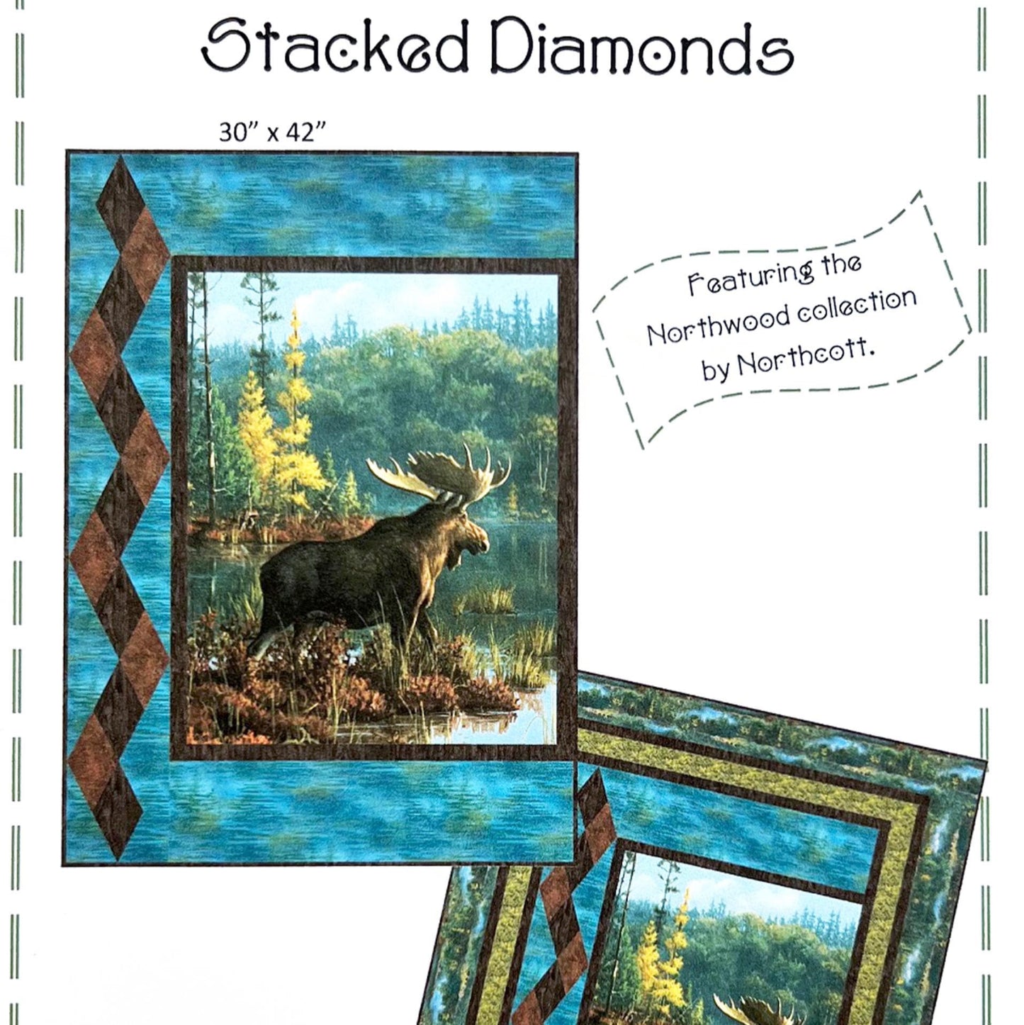 Stacked Diamonds Panel Frame Quilt Pattern, PineRose Designs PVQ066 PTN3358, 24" Fabric Panel Friendly Throw Quilt Pattern, Diamond Rects