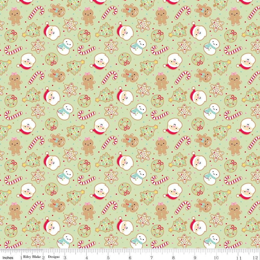 Gingerbread Kisses 5" Stacker, Riley Blake 5-16440-42, 5" Precut Christmas Xmas Charm Pack Fabric Squares, Doodlebug Design