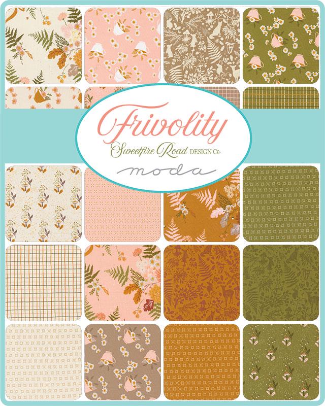 Frivolity 5" Charm Pack, Moda 43190PP, 5" Precut Purple Yellow Mint Floral Charm Pack Fabric Squares, Sweetfire Road