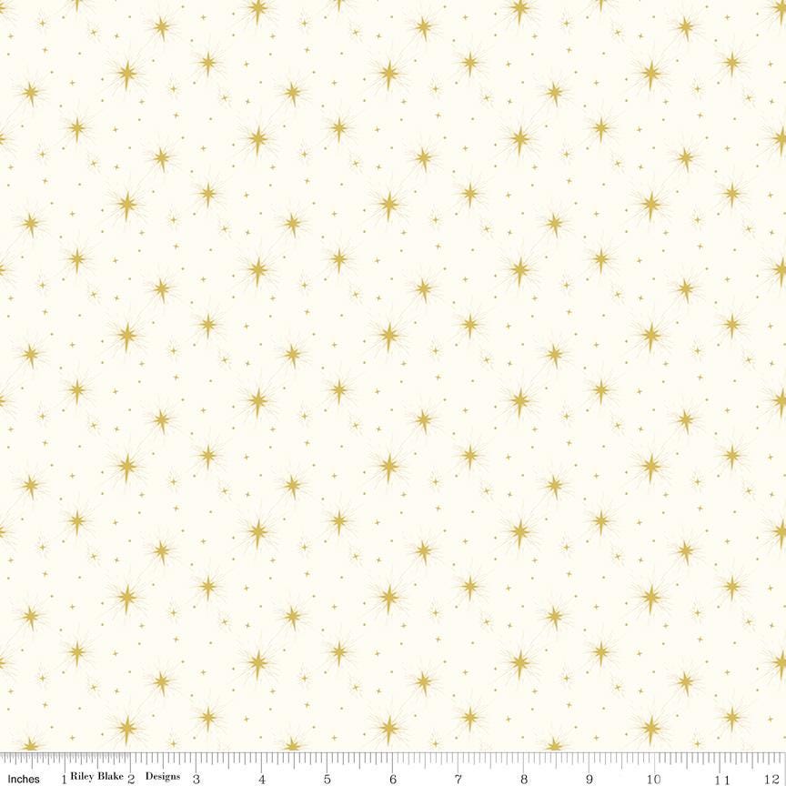 REMNANT 27" of Come Let Us Adore Him - Golden Stars on Cream Fabric, Riley Blake C16314-Cloud, Christmas Blender Gold Stars in Sky Fabric