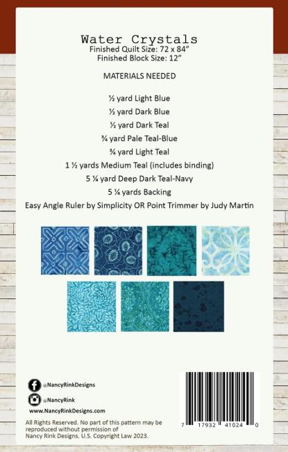 Water Crystals Quilt Pattern, Nancy Rink Designs NRD331, Yardage Friendly Stars Lap Throw Quilt Pattern