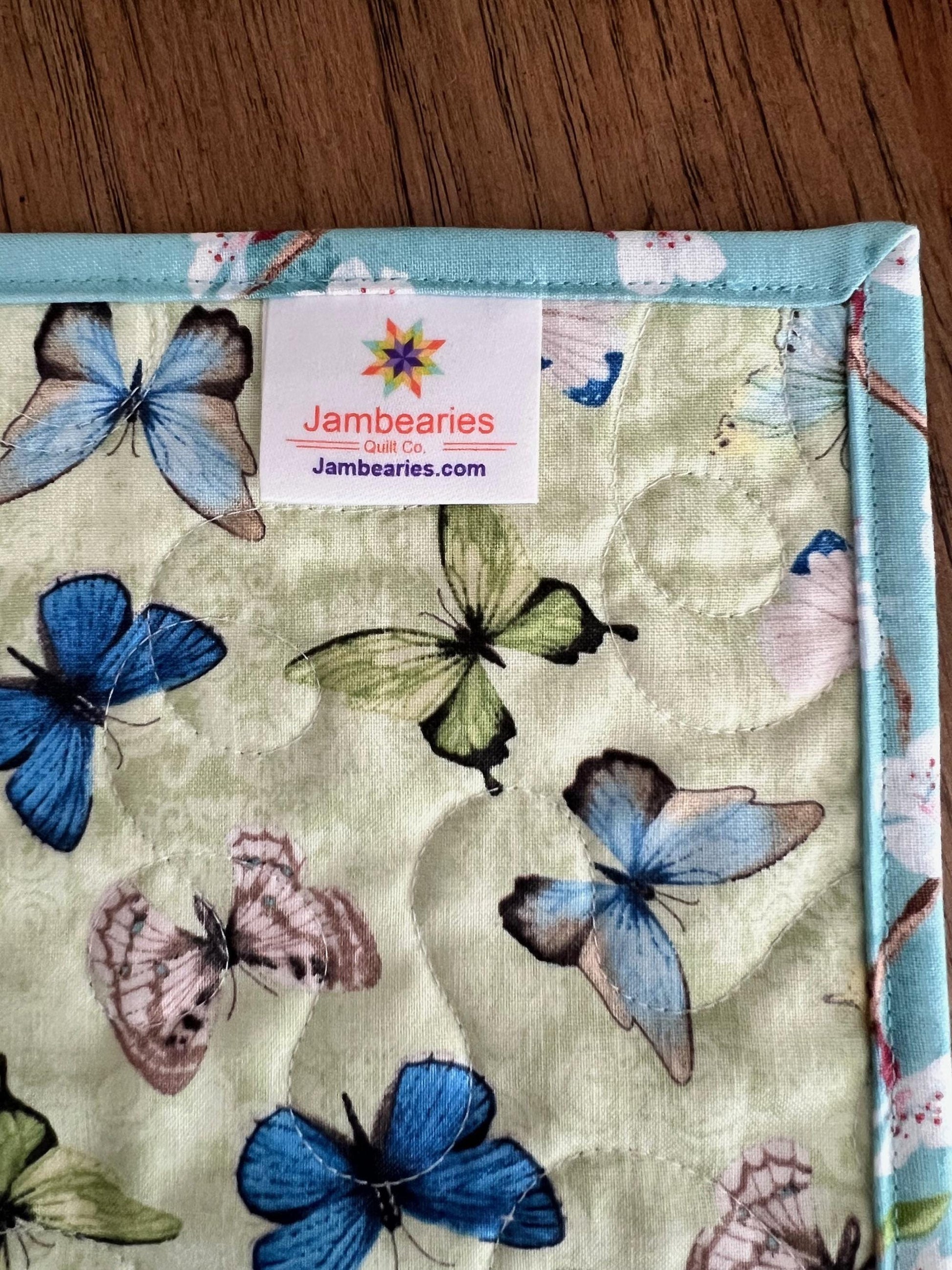 Nature Study Quilted Table Runner, 16.5" x 48", Blue Green Birds Nest Eggs Table Topper Quilt,