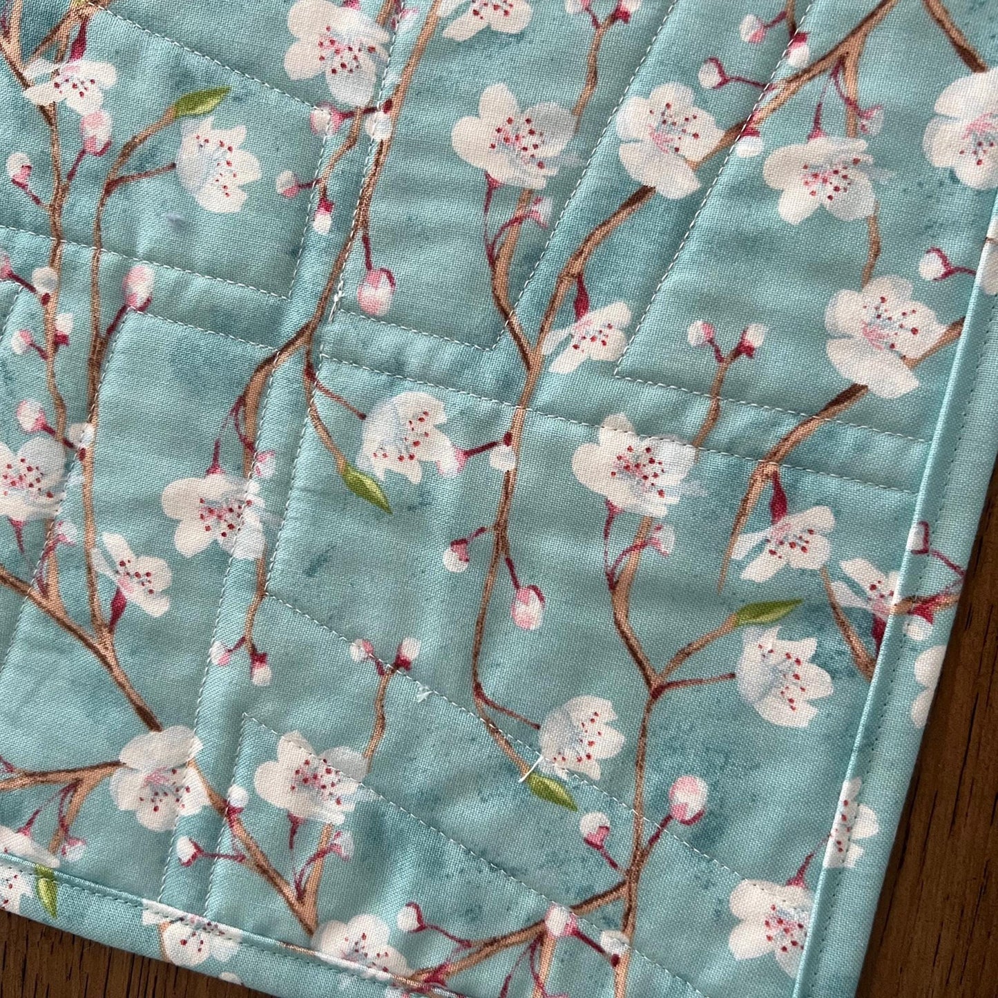 Blue Green Butterflies Quilted Mug Rug, 9.5" x 14", Nature Study Mini Table Quilt, Small Place Mat Placemats, Birds Nest Snack Mat