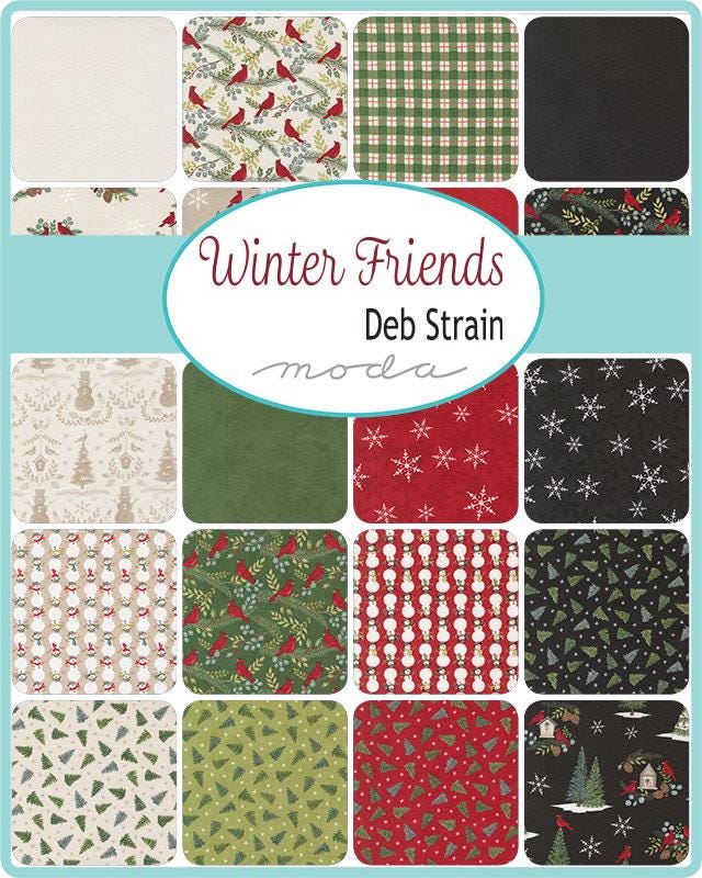 Winter Friends 5" Charm Pack, Moda 56130PP, 5" Precut Christmas Xmas Cardinals Charm Pack Fabric Squares, Deb Strain