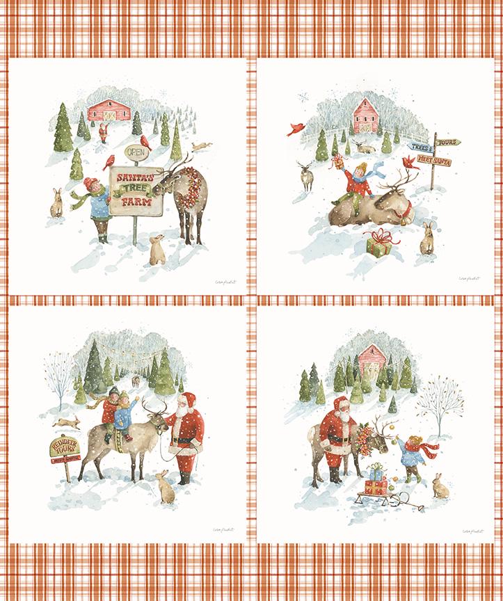 Santa's Tree Farm 5 Yard Fabric Bundle with Panel Snowy, Riley Blake 1YD-16450SN-6, Christmas Xmas Snowy Scenes Cotton Fabric, Lisa Audit