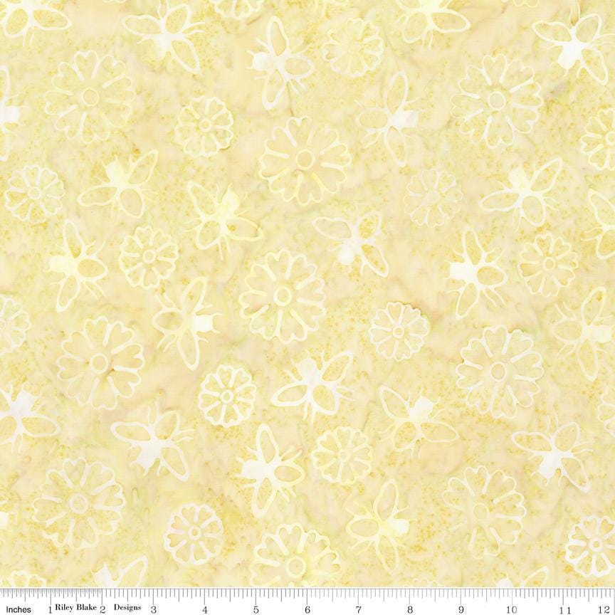 Expressions Batiks - Watercolor Daisies 10" Stacker, Riley Blake 10-23246-42, 10" Precut Blue Green Yellow Floral Batik Fabric Squares