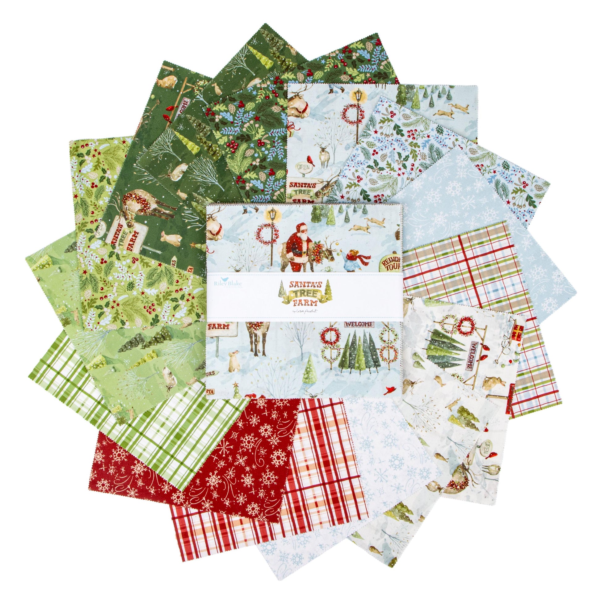 Santa's Tree Farm 10" Stacker, Riley Blake 10-16450-42, Old Fashioned Christmas Xmas Quilt Fabric Squares, Lisa Audit
