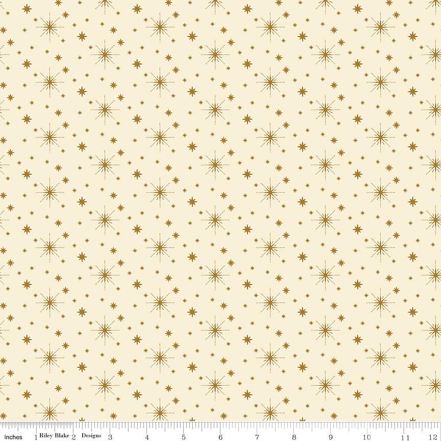 Glisten - Golden Stars on Eggnog Cream Fabric, Riley Blake C16227-Eggnog, Christmas Blender Gold Stars in Sky Fabric, Gervais, By the Yard
