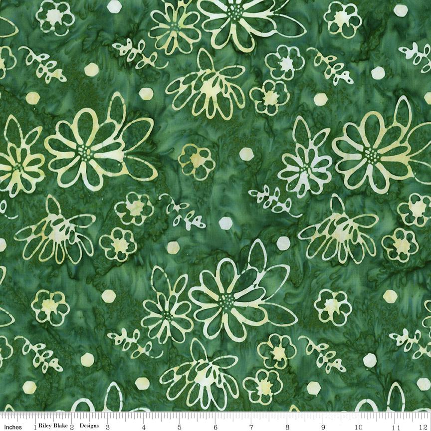 Expressions Batiks Watercolor Daisies Rolie Polie, Riley Blake RP-23246-40, 2.5" Precut Yellow Green Blue Floral Gingham Batik Fabric Strips