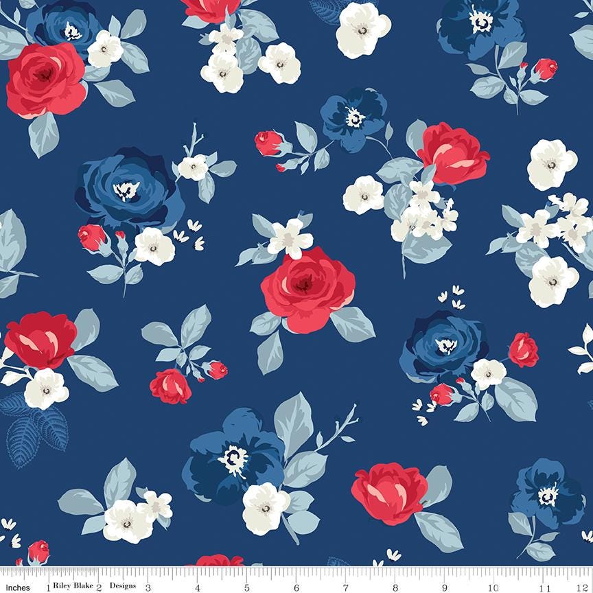 Stars in Stripes Quilt KIT, Riley Blake KTB-20372, Land of Liberty Patriotic Floral Throw Quilt Kit, My Mind's Eye, Hello Melly Design