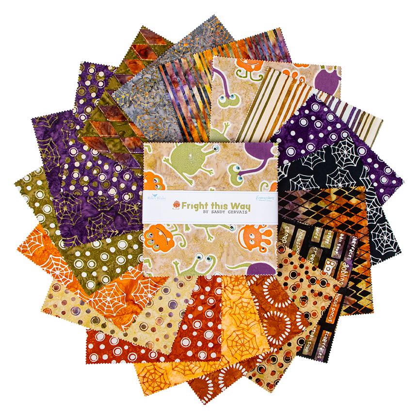 Expressions Batiks - Fright this Way 10" Stacker, Riley Blake 10-23340-42, 10" Precut Halloween Monsters Batik Fabric Squares, Sandy Gervais