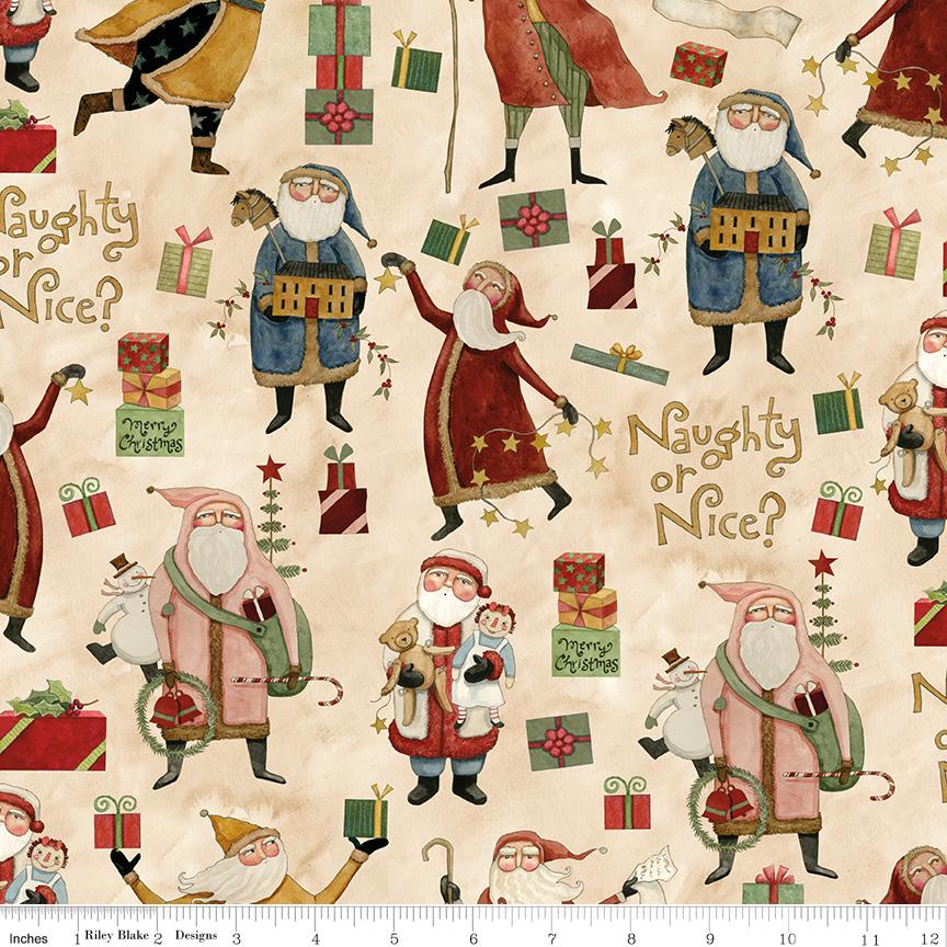 Naughty or Nice 10" Stacker, Riley Blake 10-16260-42, Whimsical Santa Christmas Xmas Quilt Fabric Squares, Teresa Kogut