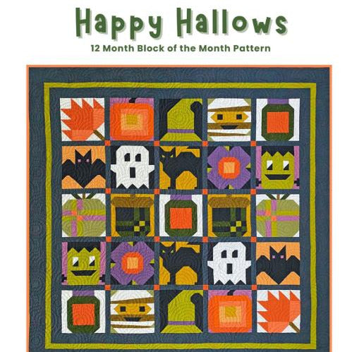 Happy Hallows BOM Quilt Pattern, Poorhouse Quilt Designs PQD-275, Halloween Lap Throw Sampler Quilt Pattern