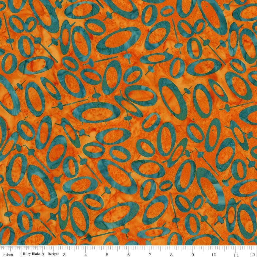 Expressions Batiks Retro Revival Rolie Polie, Riley Blake RP-23276-40, 2.5" Precut Teal Orange Green Blue Red Batik Fabric Strips