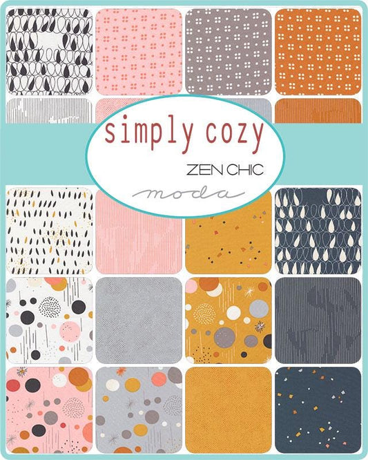 Simply Cozy Charm Pack, Moda 1890PP, 5" Precut Fabric Squares, Modern Orange Blue Yellow Quilt Charm Fabric, Zen Chic