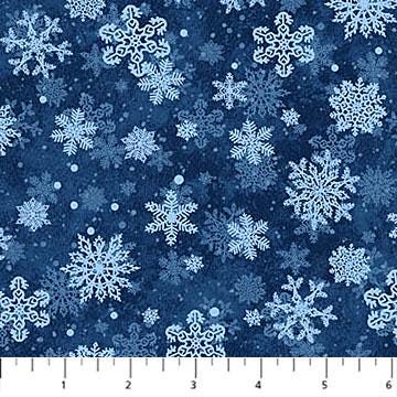 St Nicholas - Blue Tonal Snowflakes Fabric, Northcott 28219-46, Winter Christmas Xmas Blue Snowflakes on Navy Cotton Fabric, By the Yard