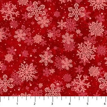 St Nicholas - Red Tonal Snowflakes Fabric, Northcott 28219-24, Winter Christmas Xmas Red Snowflakes Cotton Blender Fabric, By the Yard