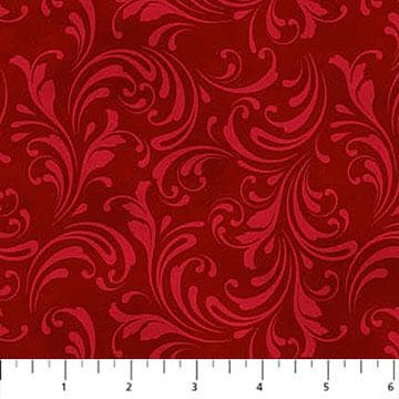 St Nicholas - Red Tonal Scroll Fabric, Northcott 28216-26, Winter Christmas Xmas Red Scroll Filigree Cotton Blender Fabric, By the Yard