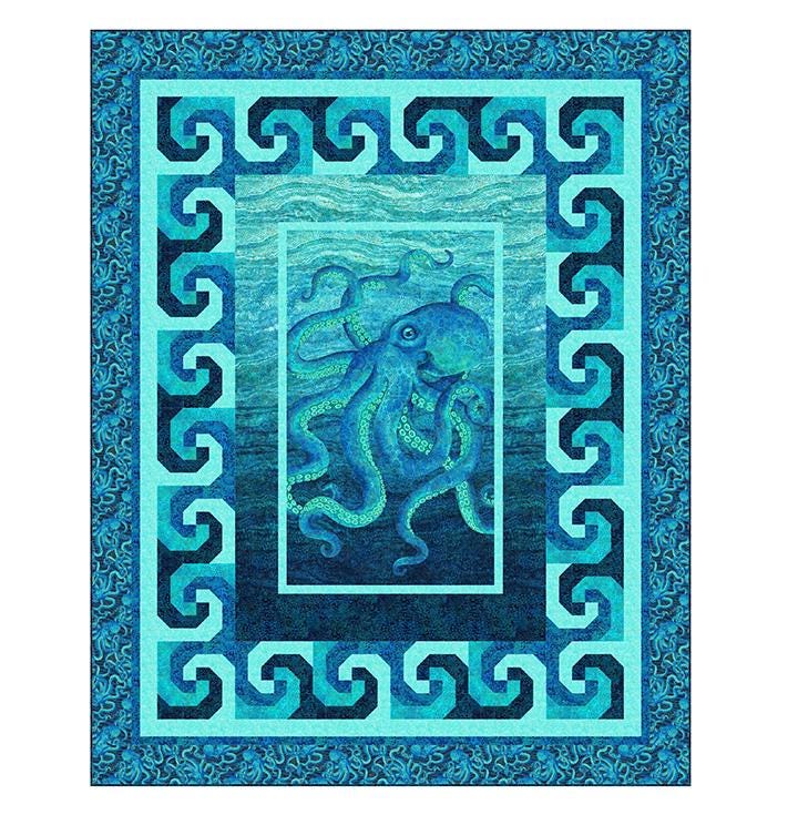 Inky 24" Panel Frame Quilt Pattern, Phoebe Moon Designs PTN3488, Fabric Panel Friendly Throw Quilt Pattern, Snails Trail Quilt Pattern
