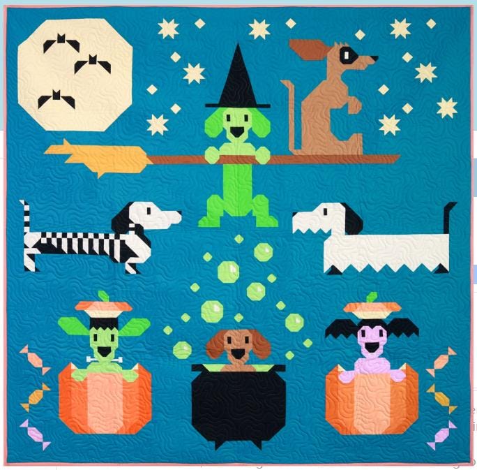 Halloweenies Quilt Pattern, Art East Quilting Co AEHW0325, Halloween Dachsunds Doxies Dogs Lap Throw Sampler Quilt Pattern