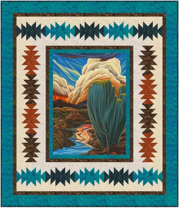 Southwest Kaleidoscope Quilt Pattern, Needle in a Hayes Stack NH2504, 36" Fabric Panel Friendly Throw Quilt Pattern, Panel Blocks Pattern