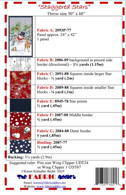 Staggered Stars Panel Frame Quilt Pattern, The Fabric Addict FASS25, Yardage Panel Friendly Star Panel Frame Throw Quilt Pattern, Bialik
