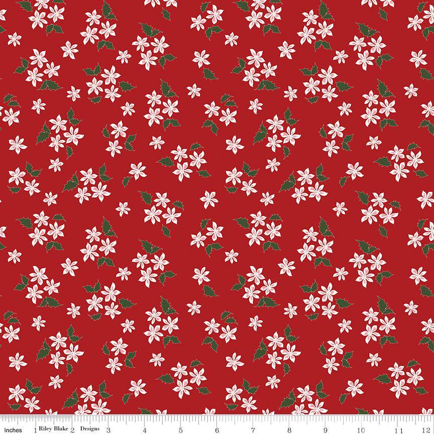 Mistletoe and Holly 10" Stacker, Riley Blake 10-16400-42, 10" Precut Christmas Xmas Floral Fabric Squares, Beverly McCullough