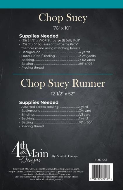 Chop Suey Quilt Pattern, 4th and Main 4MD-001, 2.5" Precut Strips 5" Charm Squares Friendly Modern Throw Bed Quilt Pattern