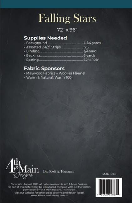 Falling Stars Quilt Pattern, 4th and Main 4MD-018, 2.5" Precut Jelly Roll Strips Friendly Modern Throw Bed Star Quilt Pattern