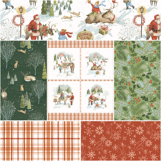 Santa's Tree Farm 5 Yard Fabric Bundle with Panel Snowy, Riley Blake 1YD-16450SN-6, Christmas Xmas Snowy Scenes Cotton Fabric, Lisa Audit
