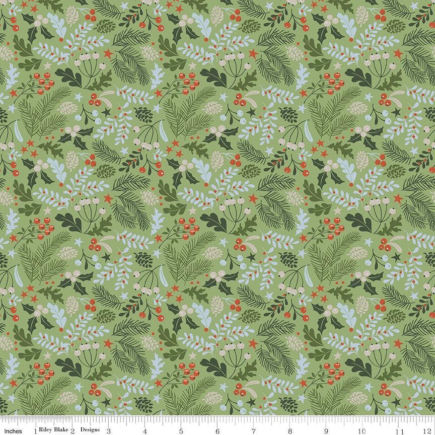 Santa's Tree Farm 5 Yard Fabric Bundle with Panel Snowy, Riley Blake 1YD-16450SN-6, Christmas Xmas Snowy Scenes Cotton Fabric, Lisa Audit
