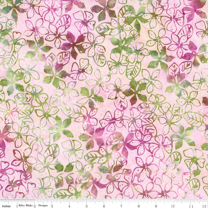 Expressions Batiks - A New Day Rolie Polie, Riley Blake RP-23294-40, 2.5" Precut Pink Green Blue Purple Floral Batik Fabric Strips