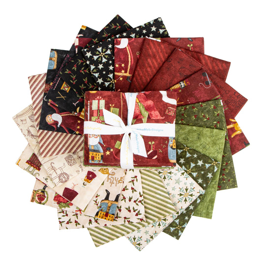 Naughty or Nice 18 Fat Quarter Bundle, Riley Blake FQ-16260-18, 18 x 22 Fabric Cut, Whimsical Primitive Christmas Santa Fabric, Teresa Kogut