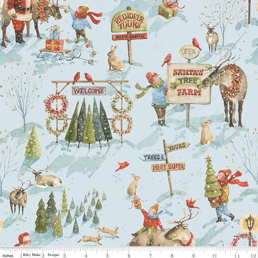 Santa's Tree Farm 15 Fat Quarter Bundle, Riley Blake FQ-16450-15, 18 x 22 Fabric Cut, Christmas Xmas Santa Trees Winter Fabric, Lisa Audit