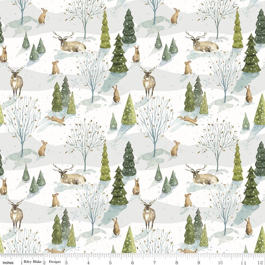 Santa's Tree Farm 15 Fat Quarter Bundle, Riley Blake FQ-16450-15, 18 x 22 Fabric Cut, Christmas Xmas Santa Trees Winter Fabric, Lisa Audit