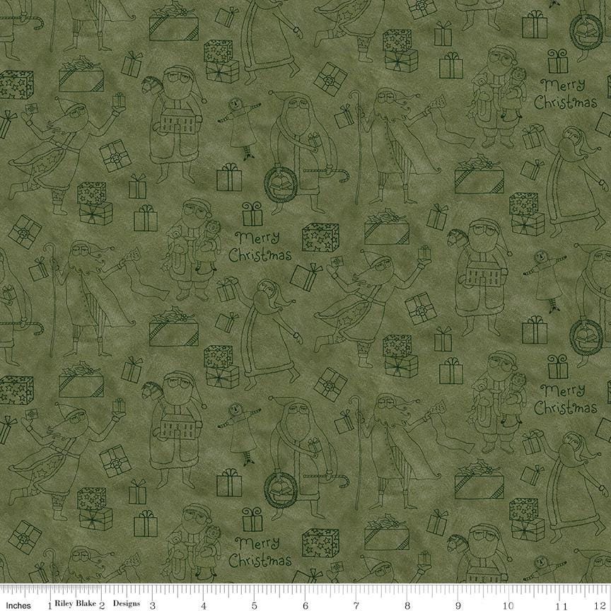 Naughty or Nice 18 Fat Quarter Bundle, Riley Blake FQ-16260-18, 18 x 22 Fabric Cut, Whimsical Primitive Christmas Santa Fabric, Teresa Kogut