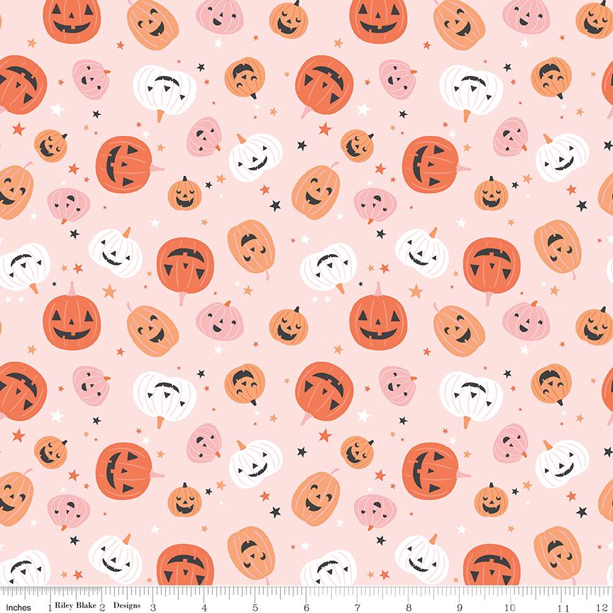 Hey Pumpkin 24 Fat Quarter Bundle, Riley Blake FQ-16030-24, Precut 18 x 22 Pink Orange Black Halloween Fat Quarter Bundle, My Mind's Eye