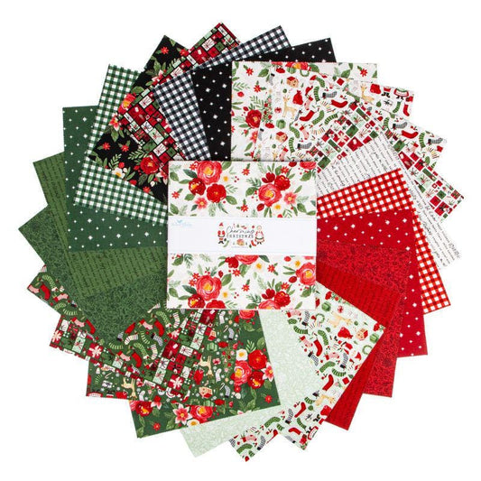 Charming Christmas 10" Stacker, Riley Blake 10-16350-42, 10" Precut Christmas Xmas Floral Fabric Squares Stacker, Kelsey Carlson