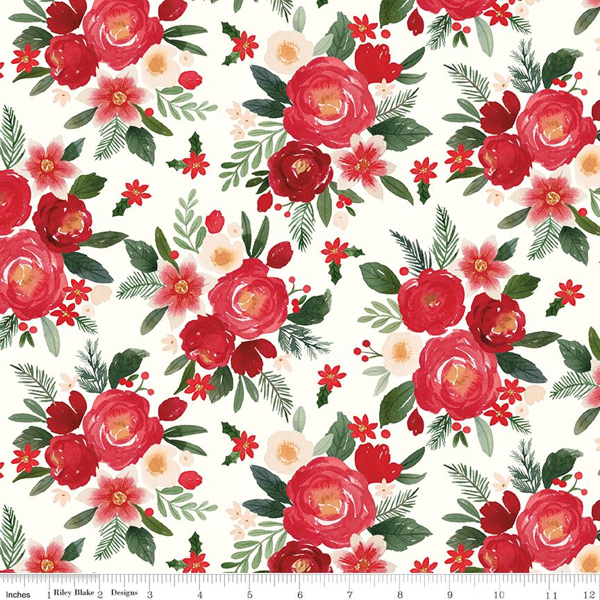 Charming Christmas 10" Stacker, Riley Blake 10-16350-42, 10" Precut Christmas Xmas Floral Fabric Squares Stacker, Kelsey Carlson