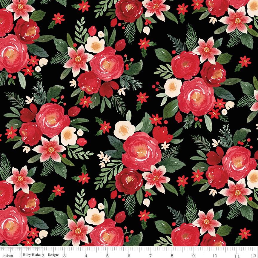 Charming Christmas 10" Stacker, Riley Blake 10-16350-42, 10" Precut Christmas Xmas Floral Fabric Squares Stacker, Kelsey Carlson