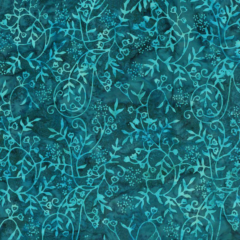 Expressions Batiks - Divine Vines 5" Stacker, Riley Blake 5-23304-42, 5" Precut Teal Black Brown Gray Batik Fabric Squares