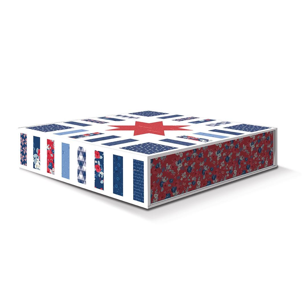 Stars in Stripes Quilt KIT, Riley Blake KTB-20372, Land of Liberty Patriotic Floral Throw Quilt Kit, My Mind's Eye, Hello Melly Design